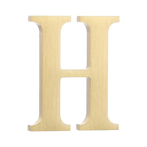 sourcing map 1.8 Inch House Letter, Brass Self-adhesive Mailbox Door Plaque, Brushed Finish Outdoor Address Sign for Office Hotel Apartments, Garden (Letter H, Gold Tone)