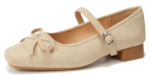 Niction Suede Flats for Women Cute Bow Tie Round Toe Flat Shoes Casual Mary Jane Ballet Flats Shoes Comfortable Dressy Outdoor Shoe 2025