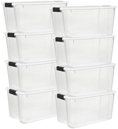 Sterilite 8 Pack Ultra Latching Box, Storage Bins with Lids, Clea...