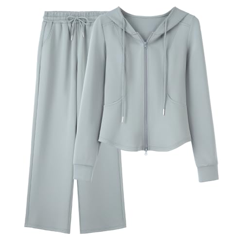 DERAX Women's 2 Piece Comfy Lounge Sets Fall Winter Full Zip Hoodie and Wide Leg Sweatpants Tracksuit Sets Matching Set