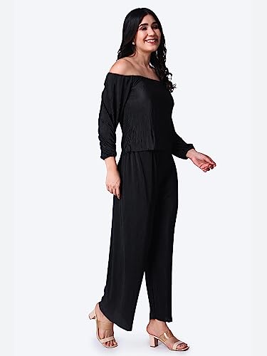 Image of POPWINGS Casual Wrinkle Full Sleeves Off-Shoulder Top and Palazzo Co-ord Set for Women || Co-Ords Set for Women Stylish Western || Top and Palazzos Set for Women|| 2 Piece Set for Women
