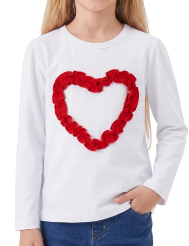 Image of Noomelfish Girls Ruffle Heart T-Shirts Cute Long Sleeve Tee Tops (4-12 Years)