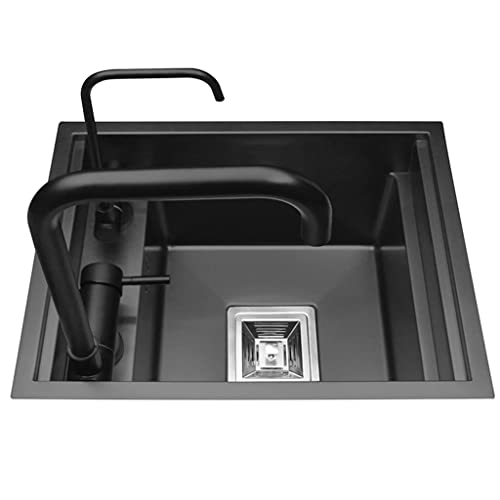 Lavandino Della Cucina, Lavabo A Vasca Singola In Acciaio Inox Nero E Argento 304 Sottopiano/a Scomparsa, Lavello Da Cucina Con Rubinetto Ribaltabile (Size : 35cm-Black+)