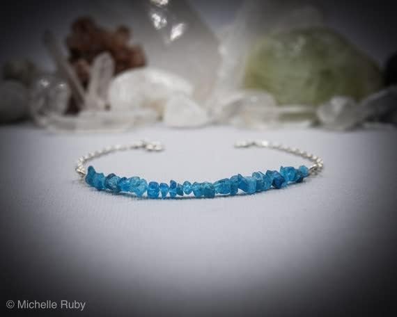 apatite 3x5mm nugget chips shape faceted cut gemstone beads 7 inch stacking bracelet with 925 sterling silver - silver plated lock gemstone clasp bracelet - link chian bracelet for men/women