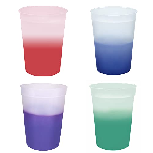 AAkron 12oz Color Changing Stadium Cup Durable plastic cups BPA FREE Reacting to ice cold liquids Set of 12 Frosted Assorted (Colors may vary) - MADE IN USA