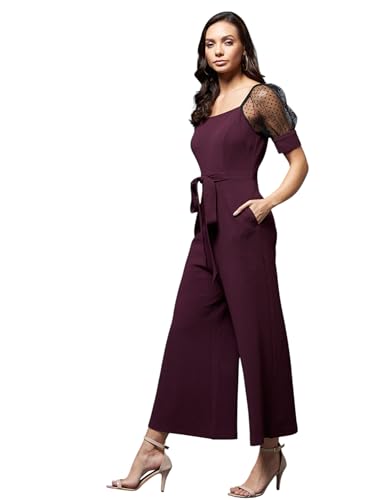 Image of Miss Chase Women's Halter Neck Sleeveless Solid Wide Leg Sequin Paneled Regular Length Jumpsuit