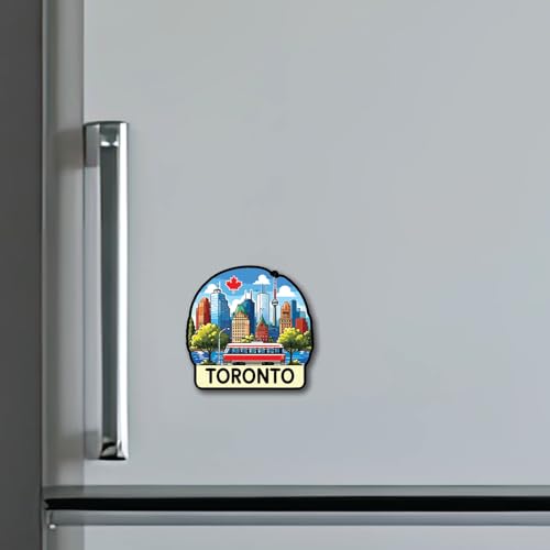 Image of CVANU Toronto Country Landmark Theme 2pcs MDF Fridge Magnet - Wooden Travel Souvenir Refrigerator Decorative Collectible Magnet