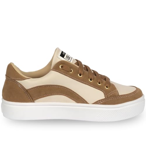 Tênis Feminino Casual Básico Sintético Off White e Bege A119 (Off White e Bege, BR, Adulto, Numérico