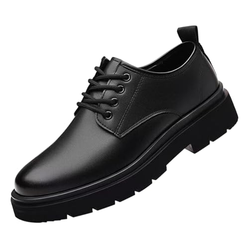 Mocasines Hombre Negro Zapatos con Cordones Cabeza Grande Zapatos de Negocios para Deslizar Zapatos de Vestir Zapatos Elásticos Cordones Suela Gruesa Zapatos Cómodos Suela Suave Ligeros Zapatos de