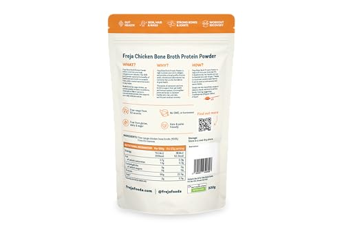Freja Bone Broth Powder | 100% Natural Collagen & Protein Powder | Free-Range Chicken | Amino Acids & Minerals | Nutrition for Healthy Gut, Joints, Skin, Hair & Nails | 300g (15 Servings)