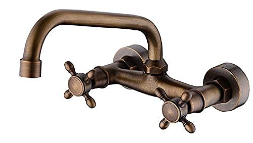 Robinet de cuisine mural en bronze double manette pour gagner de l'espace