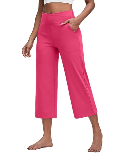Image of G4Free Capri Pants for Women Wide Leg Yoga Dress Capris with Pockets Cross Loose Casual Work Crop Pants