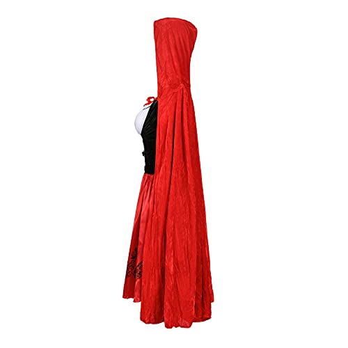 Women Halloween Cosplay Cape Little Red Riding Hooded Costume Medieval Floral Print Flowy Short Dress #TOP4