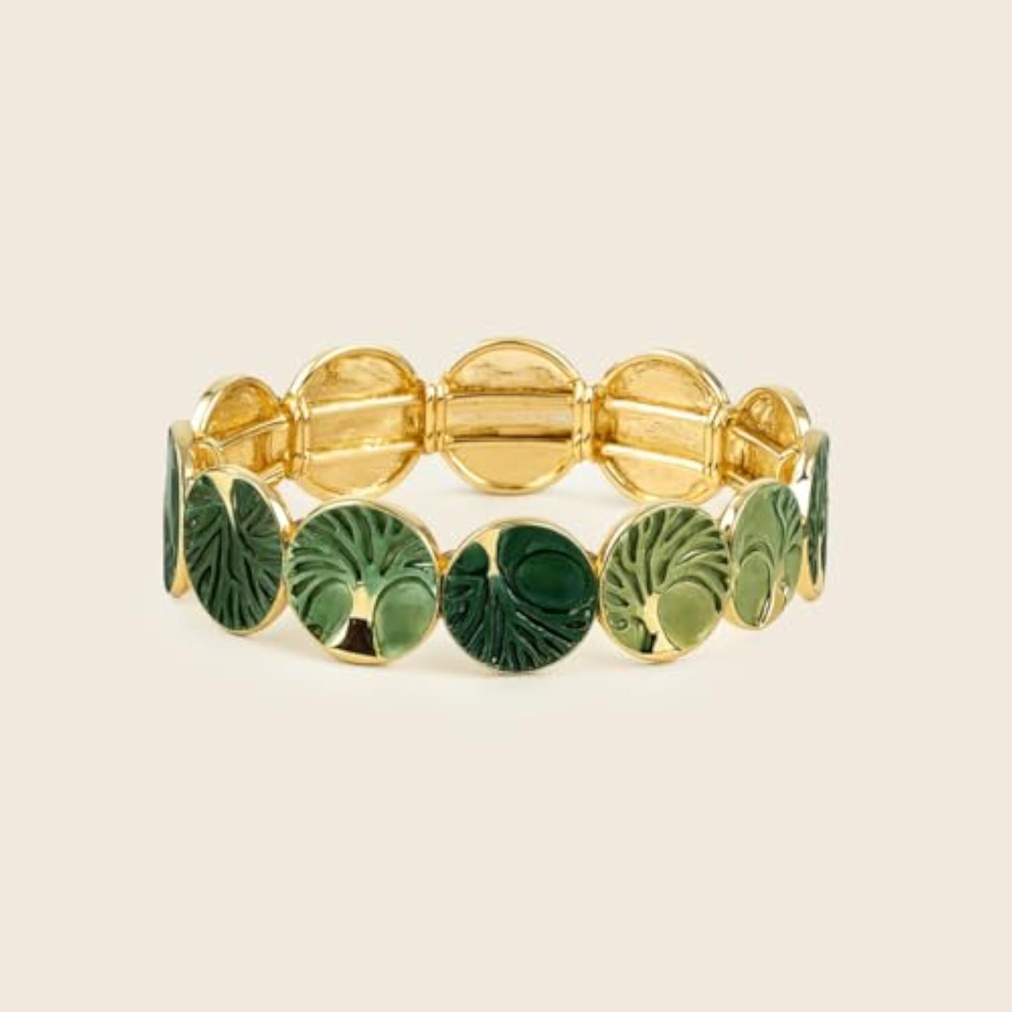 Women's Verdant Forest Gold Enamel Bracelet, Elegant Design
