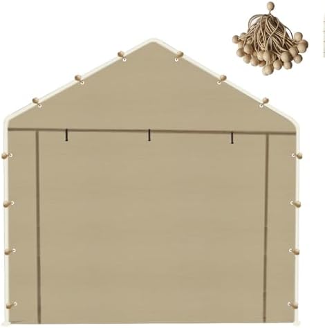 Vanteriam 10x20 Carport Replacement Sidewall, Front Panel Canopy Entrance Panel with Zippers and Elastic Ball Bungees, 180G PE Waterproof & UV Protected Replacement Sidewall Cover, Beige