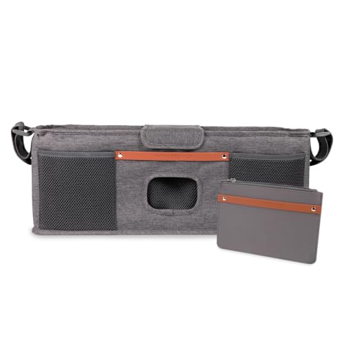 Image of WONDERFOLD Parent Console Stroller Organizer with Insulated Cup Holders, Hook and Loop Closure Handle Attachment, 2 Storage Pockets, and Removable Shoulder Strap for Easy Transport