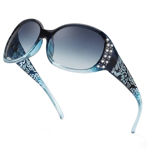 Image of LVIOE Polarized Sunglasses for Women Rhinestone Design Wrap Around Shades | UV400 Protection Fashion Sun Glasses Stylish Elegant Frame, Bonus Cleaning Cloth & Soft Pouch Plus Essential Accessories
