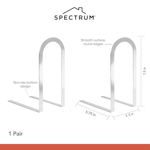 Image of Spectrum Elements Large Modern Bookends for Heavy & Light Books Cookbooks Records, Decorative Book Ends for Shelves and Desk Sturdy Metal Book Stopper for Bookshelf Organization, Chrome