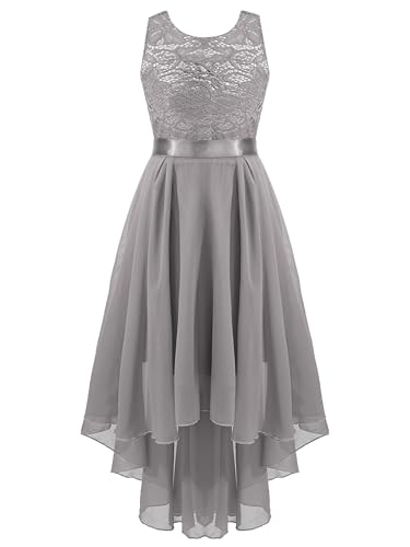 JEYPINMI Kids Girls High Low Wedding Flower Girls Chiffon Dress Lace Floral V Back Dance Prom Party Dresses