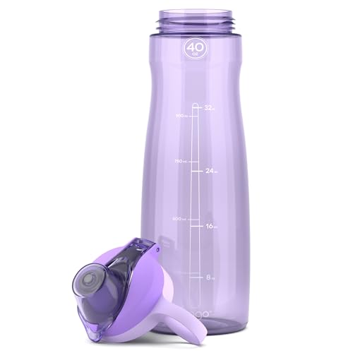 Image of Pogo 40oz Plastic Water Bottle with Chug Lid and Carry Handle, Reusable, BPA Free, Dishwasher Safe, Perfect for Travel, School, Outdoors, and Gym, Lilac
