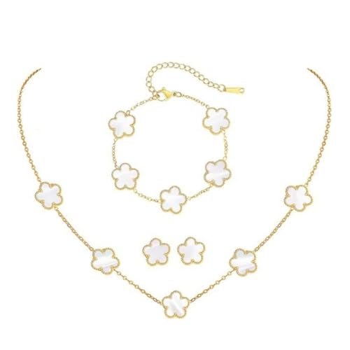 XFSRG ensemble de Bijoux TrèFle à Quatre Feuilles pour Femme Fille Braceiet, Boucles d'Oreilles,Collier DéLicat Acier inoxydable Parure pour Cadeau d'Anniversaire Mariage（Blanc）