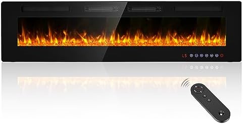 BREEZEHEAT 72" Ultra Thin Electric Fireplace Insert-ETL Certified, Recessed/Wall Mount, 3D Flame with Crystal, Remote & Touch, 750W/1500W (900 Sq.Ft), 8H Timer - Thumbnail 3