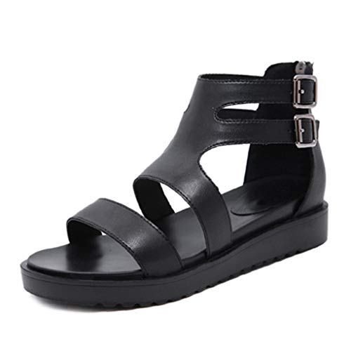 Zapatos de Muffin de Verano para Mujer, Punta Abierta, Correa en T, Hebilla, Bombas, Plataforma, Gladiador, Pisos Romanos, Correa de Tobillo con cuña, Sandalias Retro