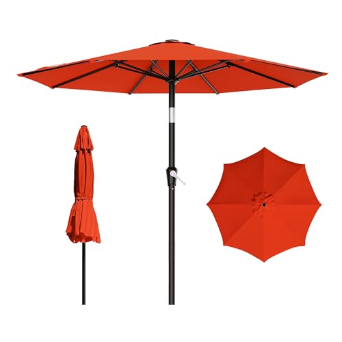 Image of AreShark 9 FT Patio Umbrella for Outdoor, Outdoor Table Umbrella with Push Button Tilt and Crank, Outdoor Patio Umbrellas with 8 Sturdy Ribs for Market, Garden, Pool (Orange)