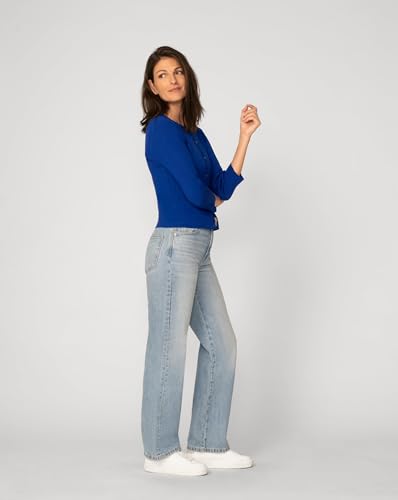 Image of Cable & Gauge 3 /4 Sleeve Cardigan for Women, Crew Neckline & Button Down Front, Stitch Detail