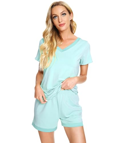 Image of WiWi Viscose from Bamboo Pajamas Set for Women Super Soft Short Sleeve Cooling Summer Plus Size Pjs Sets Sleepwear S-4X