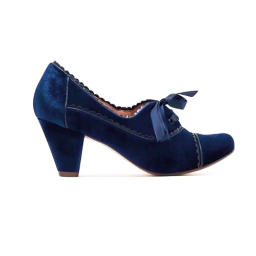 Women Lace Up Loafers Pumps Velvet Chunky Heel Oxford Shoes Round Toe Vintage 2 inch Block Heel Dress Shoes Cap Toe Loafer Heels Suede Retro Evening Wedding Office Ladies 4-11 M US2