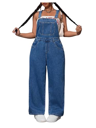 WDIRARA Women's Plus Size Denim Overall Straight Leg Jean Jumpsuit