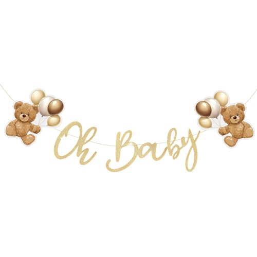 CharmeFleur Oh Baby Shower Banner für Bären-Baby-Shower-Decorationen Neutral Wir können kaum warten