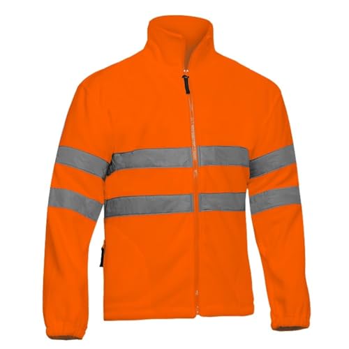 Adeepi Polaire HV Orange | Haute-Visibilité | Deux Poches frontales zippées | Fermeture Centrale zippée | Bandes réfléchissantes | Taille Ajustable | Usage Professionnel | Orange Fluo | XL