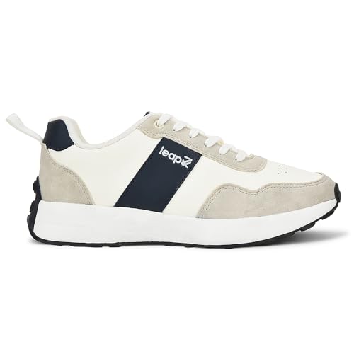 Image of Liberty Leap7x FRONX-2E Men's Casual Lacing Sneakers, Beige and Blue | Suitable for Walking Travel, College, Office | Comfortable Lace-Up Casual Shoes | Lightweight Stylish Fashion Footwear for Men