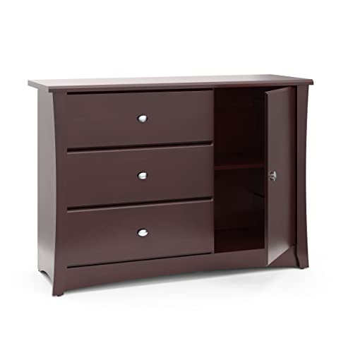 Image of Storkcraft Crescent 3 Drawer Combo Dresser (Espresso) – Baby and Kids Bedroom Organizer, Nursery Chest, Storage Dresser With Drawers, Universal Design