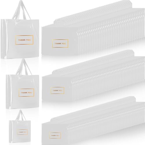 Teling 200 Pcs Thank You Plastic Bags Bulk Thank You Merchandise Bags for Wedding Business, 9 x 12'', 12 x 15'', 15 x 18''(White)