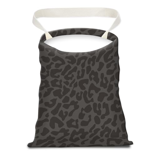 Image of Cute Canvas Car Garbage Bag, Black Leopard Print, Car Trash Bin, Seat Back Hanging, 5L