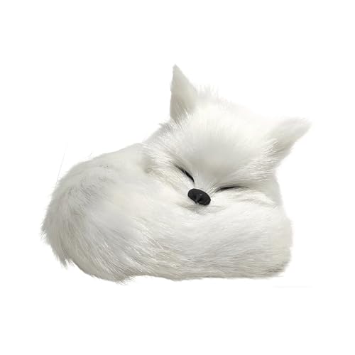GUDVES Simulation Brown Fox Toy Furs Squatting Fox Model Home Decoration Animals World Collectible Gift for Animal Lovers (Fox-White)