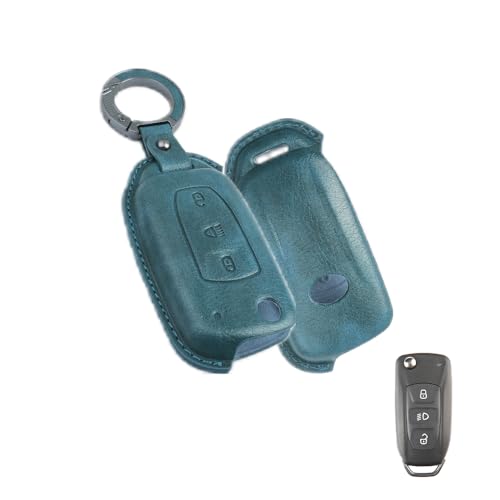 Image of keyzone dual leather key cover for Tata Curvv, Nexon, Harrier, Altroz, Punch, Safari, Tigor, Tiago, Zest, Bolt 3 button flip key