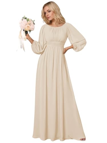SOLODISH Modest Long Sleeve Bridesmaid Dresses A Line Chiffon Formal Dresses for Women