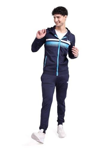Image of The Indian Garage Co Men Regular Fit Placement Print Hooded Sweatshirt & Joggers Tracksuits