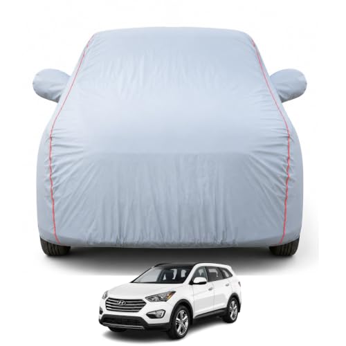 Image of Premium Car Cover for Hyundai's Santafe Model | Waterproof, UV & Dust Protection | Mirror & Antenna Pocket | Triple Stitched, Soft Inner Lining, Belt & Buckle (Dark Grey)