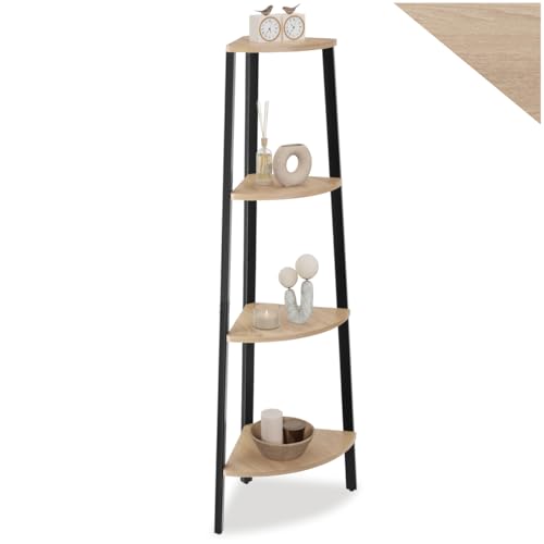 tectake® Étagère d'angle 34 x 34 x 125 cm, Bibliothèque, 4 Niveaux décalés, Style Industriel, Etagere Bois, Rangement Bureau Bibliotheque, Meuble Salon,...