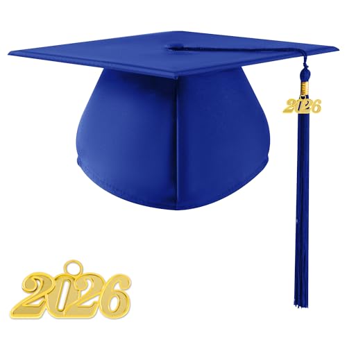 TngHui Graduation Cap 2026 with Tassel Unisex Matte Bachelor High School Cap Adjustable Size Royal Blue