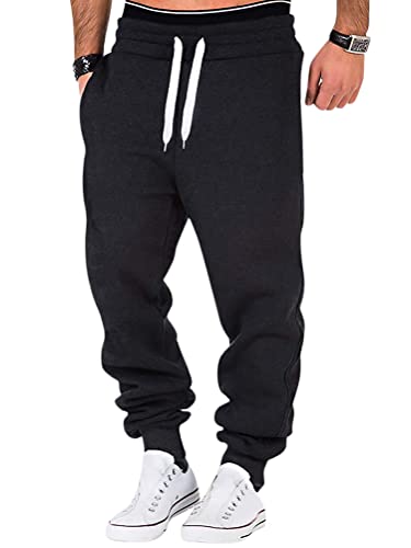 Oanviso Homme Pantalon de Survêtement Pantalon de Jogging Pantalons d'entraînement Pants avec Poches Décontractés avec Cordon de Serrage Couleur Solide Pantalon Long de Sport Automne A Noir02 M Cover