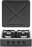 Fornello a Gas 4 Fuochi Cucinotto Piano in Acciaio Colore Nero Cucina Da Campeggio Larghezza 49 x Profondità 49 cm Black Inox