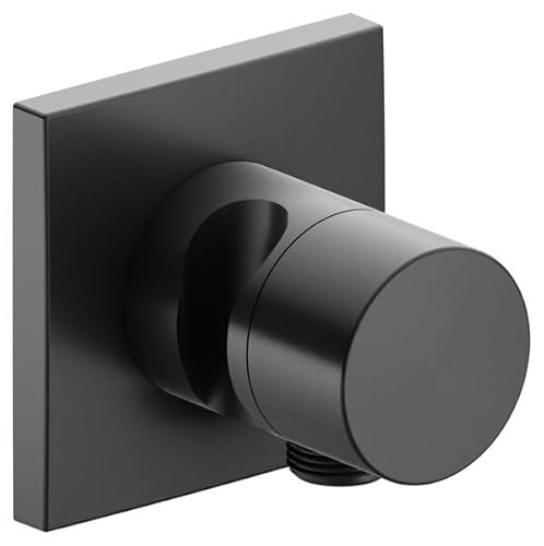 Keuco IXMO Armatur 59549, 3-Wege Ab- und Umstellventil mit Schlauchanschluss und Brausehalter, Rosette eckig, Griff Pure, mit Absperrung; Farbe: Schwarzchrom gebürstet