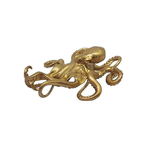 Pewery Gold Mini Octopus Figurine, Solid Metal Animal Ornament, Mini Octopus Sculpture for Home Office Garden Desktop Decor