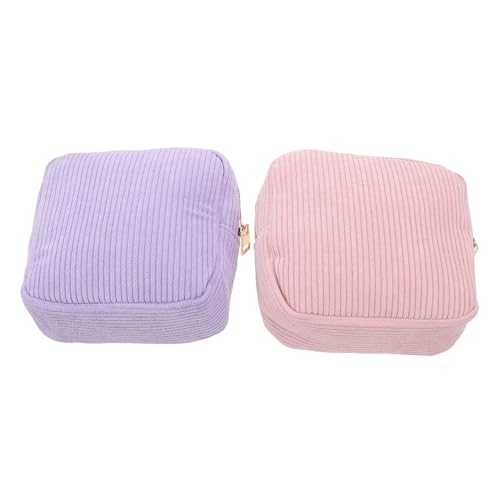 ibasenice Bolsa Menstrual para Adolescentes 2 Piezas (lila y Rosa) de Tela de Corderoy, Tamaño Pequeño 12,4 X 12,4 Cm, Organizador Portátil con Cremallera para Toallas Sanitarias, Adecuado